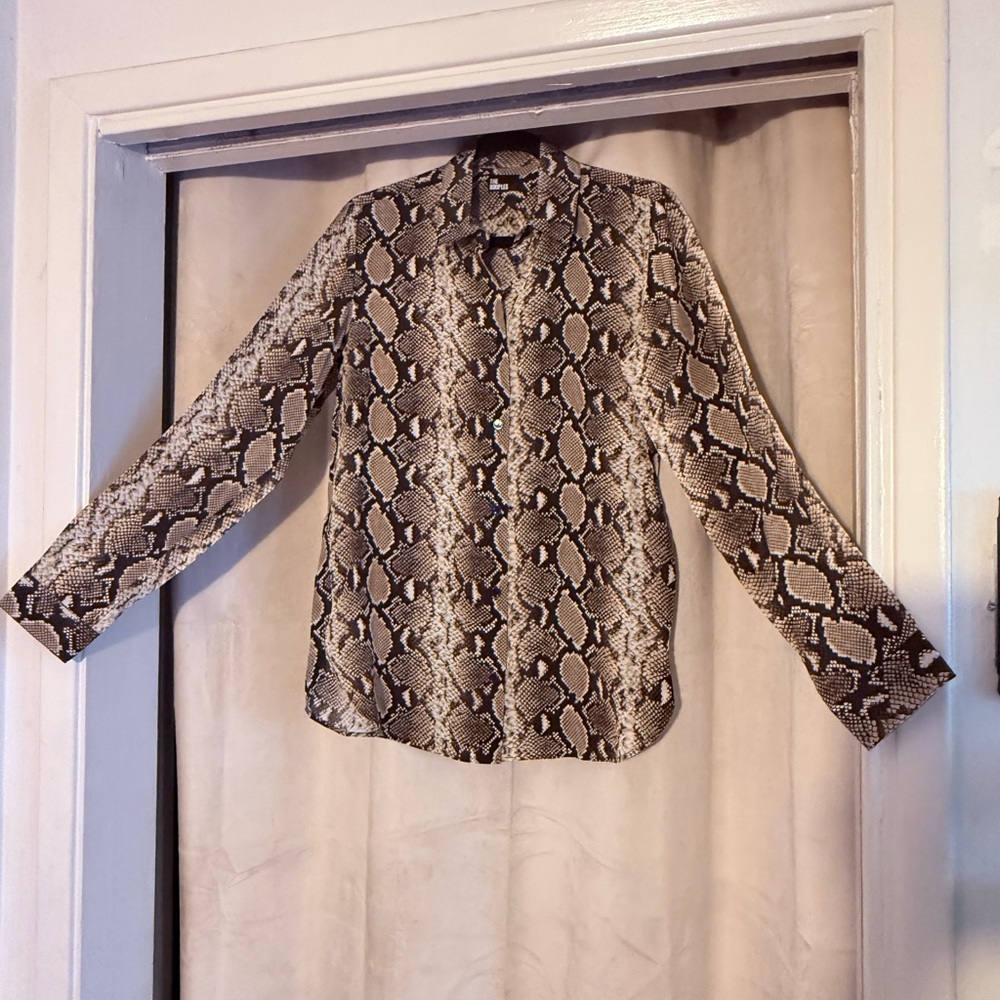 The Kooples 100% Silk Snake Print Long Sleeve Blouse